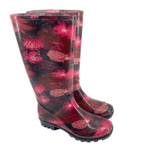 725 Originals Women’s Pink Floral Tall Rubber Waterproof Boots Size 5
